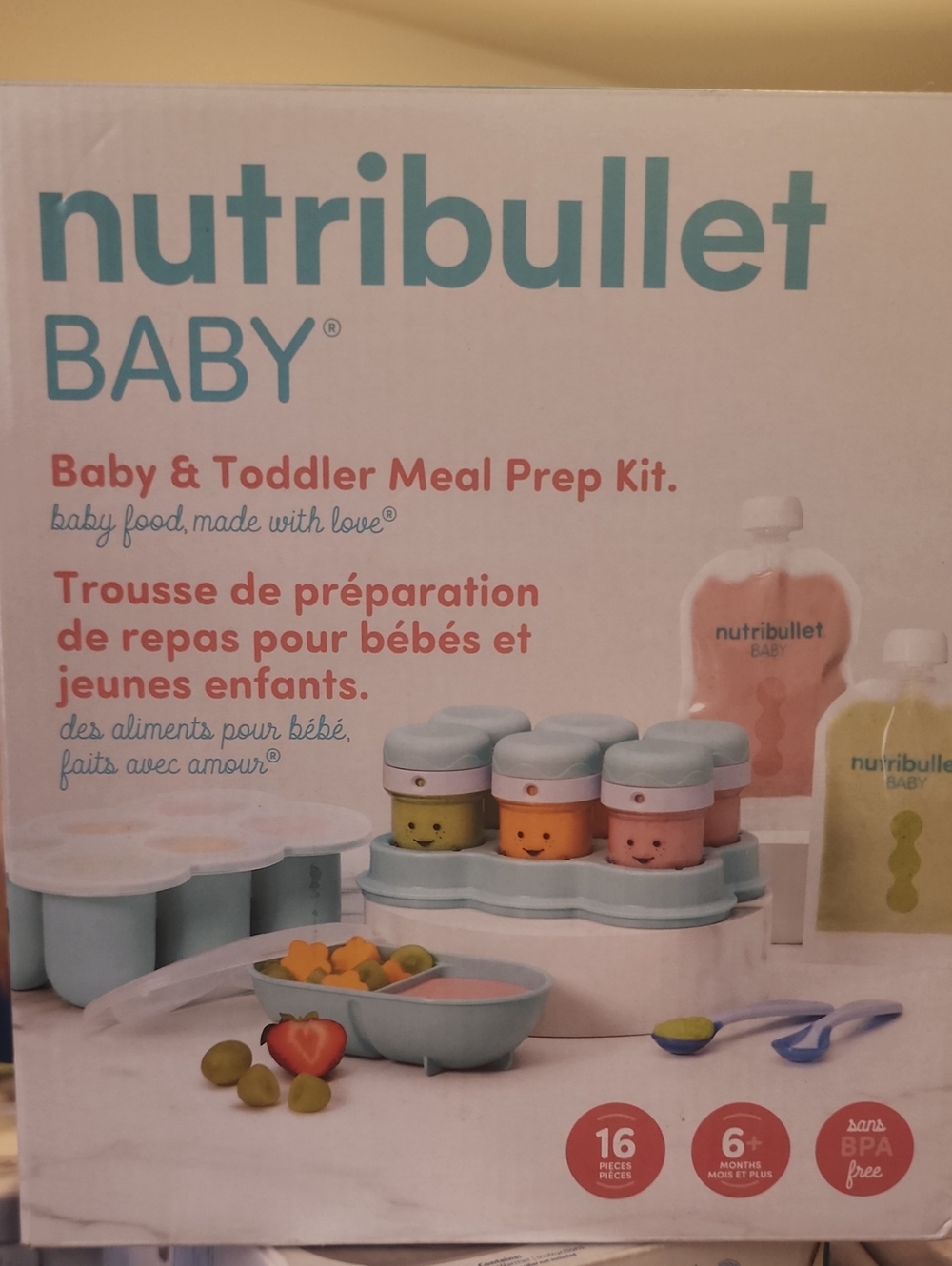 The NutriBullet Baby & Toddler Meal Prep Kit is a 16-piece set BRAND NEW